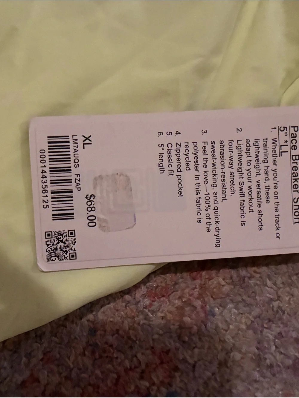 NWT Men's license to train 7inch lemon Neon Green Athletic Shorts XL